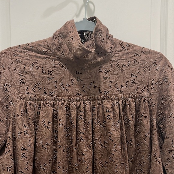 Tracy Reese Chocolate Cotton Eyelet Long Sleeve Blouse Sz 6 - Picture 3 of 8